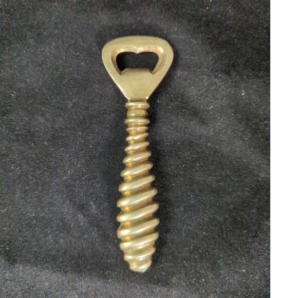 Vintage Solid Brass Bottle Opener Spiral Handle Decorative Barware - Picture 2 of 5